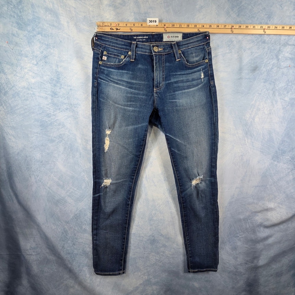AG Adriano Goldschmied The Legging Ankle Super Skinny Distressed Jeans Blue 28R